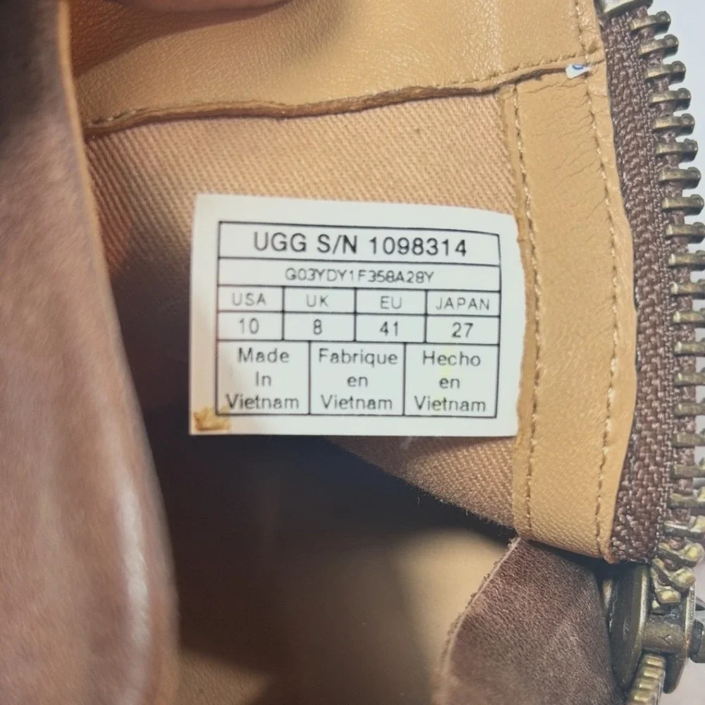UGG Aureo 1098314 Women's 10 Brown Leather Side Zip Ankle Boots Booties